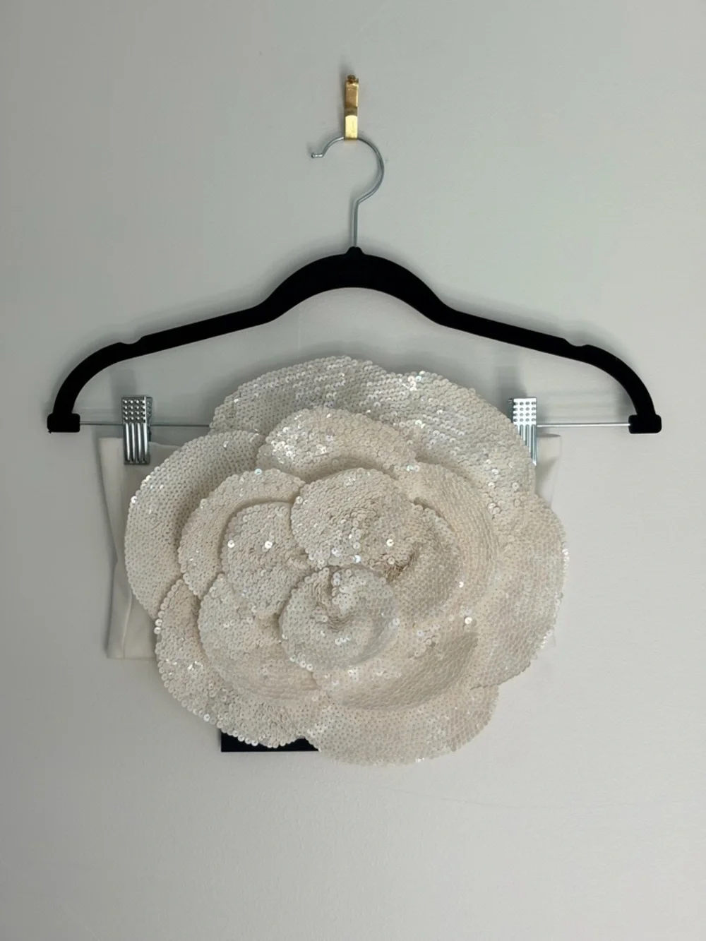 Cynthia Rowley Ivory Strapless Bandeau with Floral Sequin Panels - Picture 2 of 5